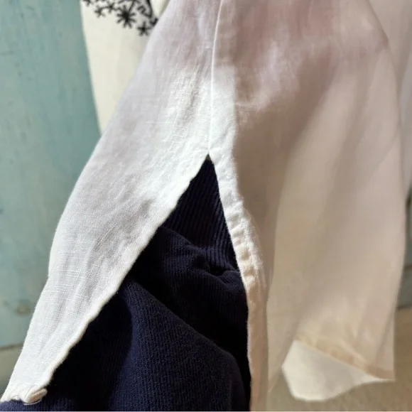 Boho White Linen Peasant Top with Black Intricate Embroidery - Picture 8 of 16